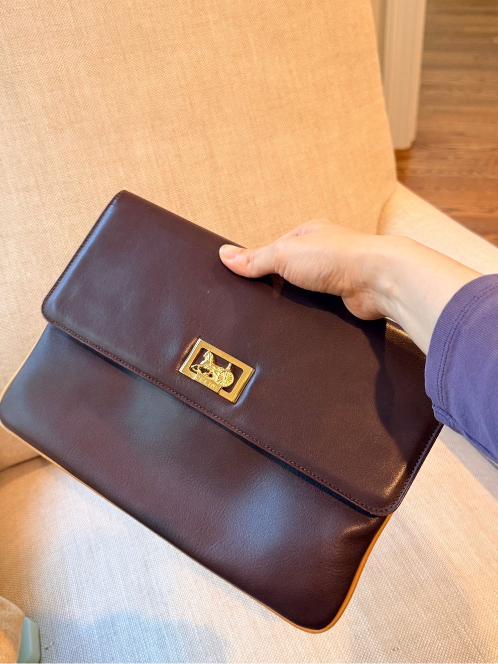 Vintage Celine brown leather clutch with gold hardware